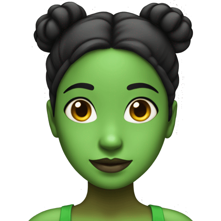 green skin girl with black hair in 2 buns emoji