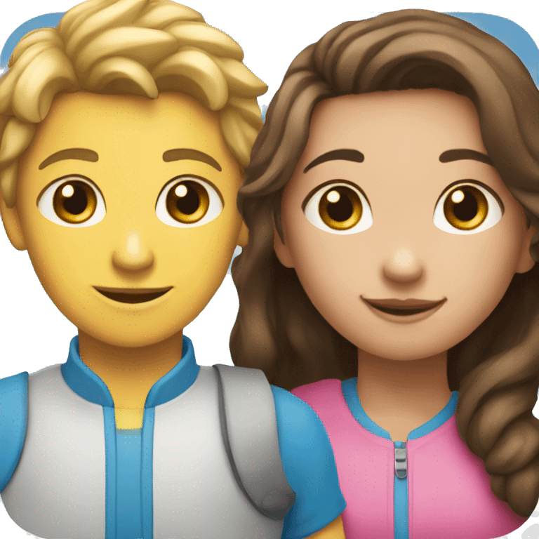 The girl on the left is pink, the boy on the right is blue is blue emoji