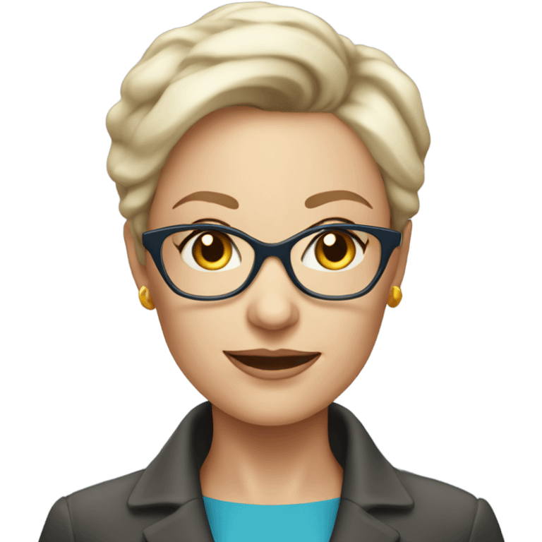 Middle aged white lesbian woman realtor with glasses and short hair and blue eyes emoji