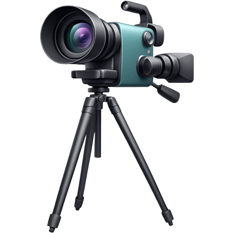 Create an emoji for video recording. Show a  single lens video camera on tripod, symbolizing the act of filming. Use modern, professional colors. Do not include any emojis or smiley faces. Make the background transparent. emoji