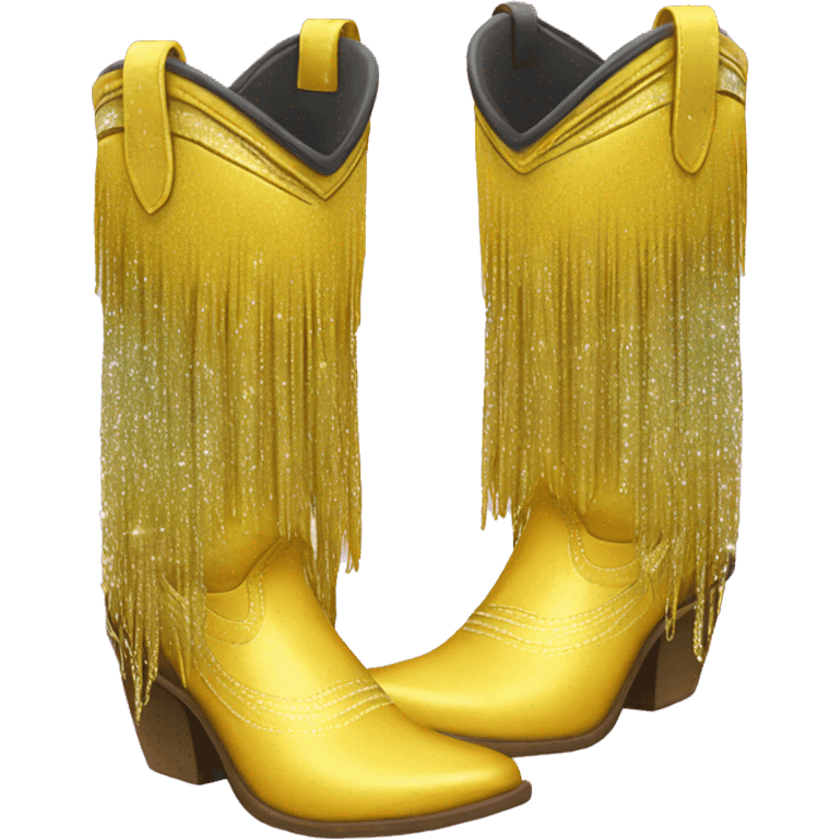 Realistic yellow fashion cowgirl boots with sparkly shiny glitter fringe on them. emoji