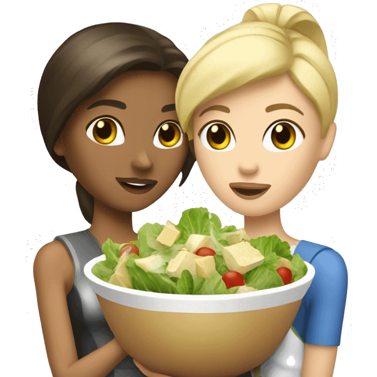 a blonde and a brunette who love caesar salad emoji