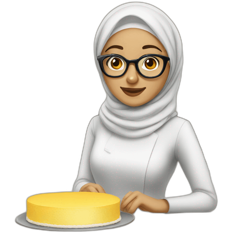 hijabi girl with glasses baking a cake emoji