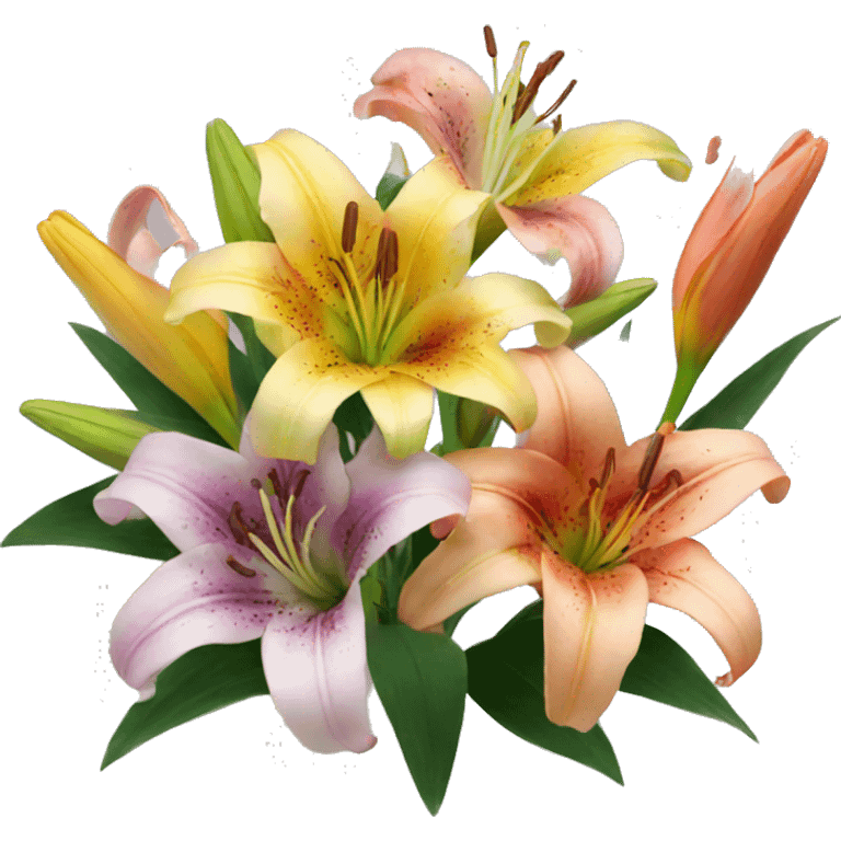 Bouquet of colourful lilies emoji