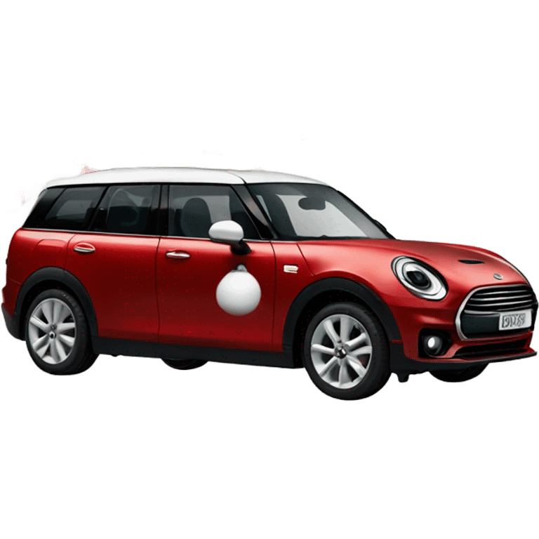 Red Mini Cooper Clubman with lots of Christmas decorations emoji