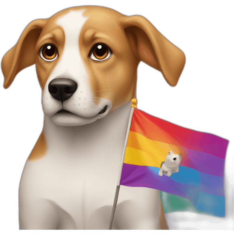 A male dog with a gay flag emoji