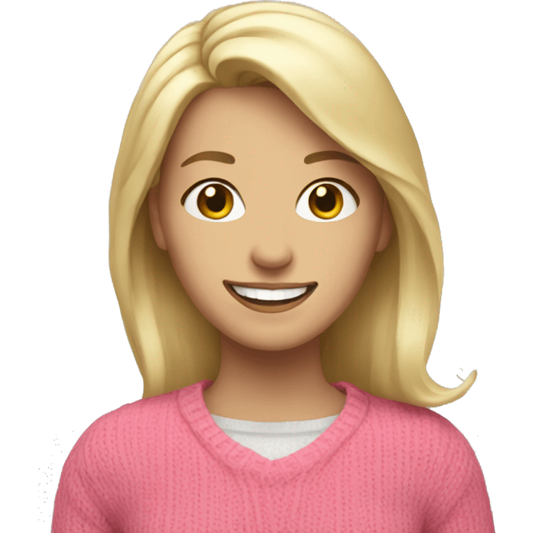 White woman, blonde hair, smiling, pink sweater  emoji