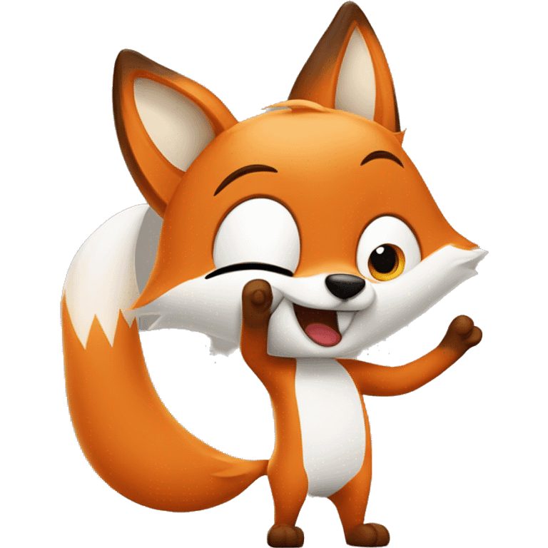 image of a fox waving a paw and saying "HI!" emoji