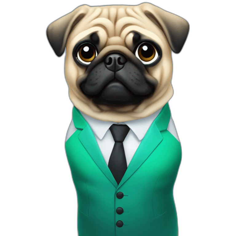 pug-in-gradient-green-blue-suit-with-blonde-hair-and-black-eyes-standing-with-black-shoes emoji