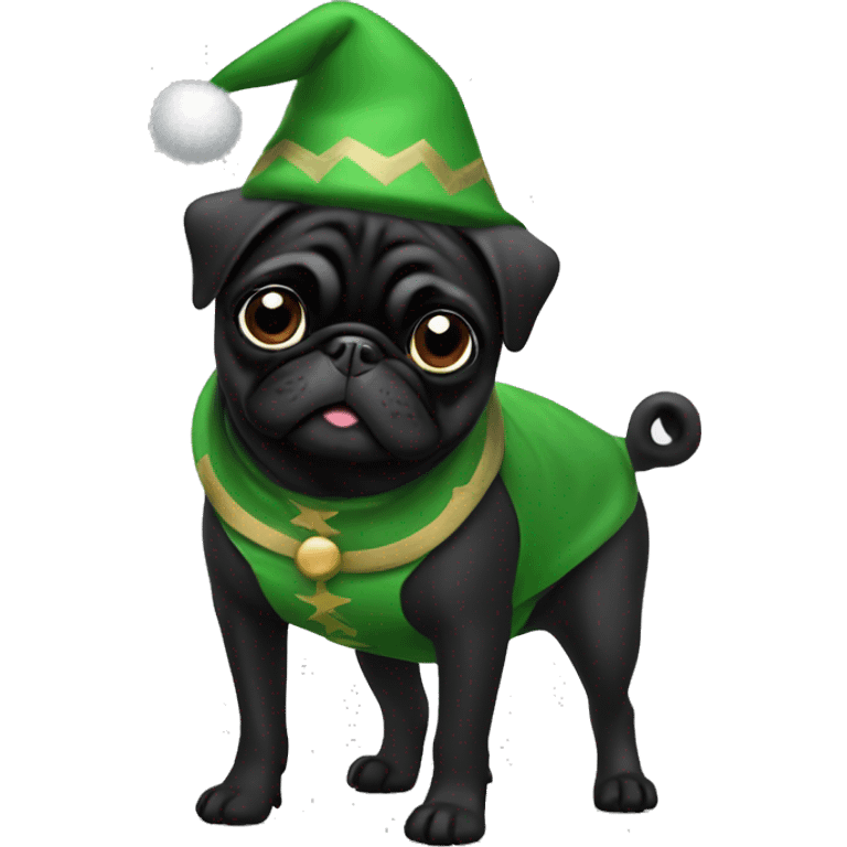 Black pug in elf costume emoji