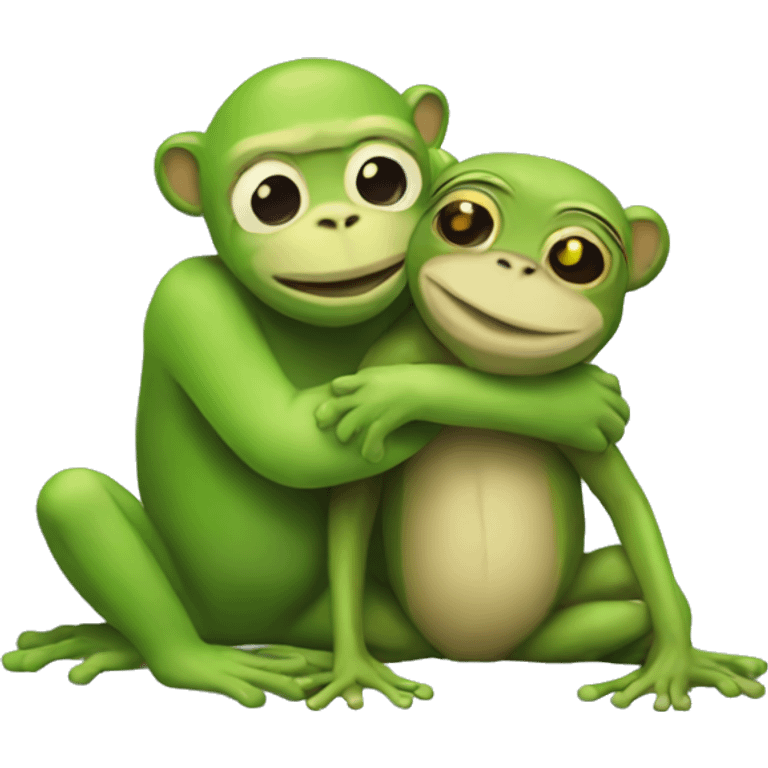 Monkey and frog hugging emoji