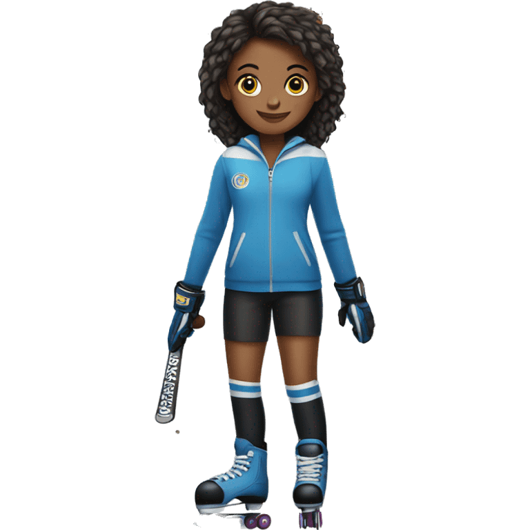 A girl with roller skates who plays hockey emoji