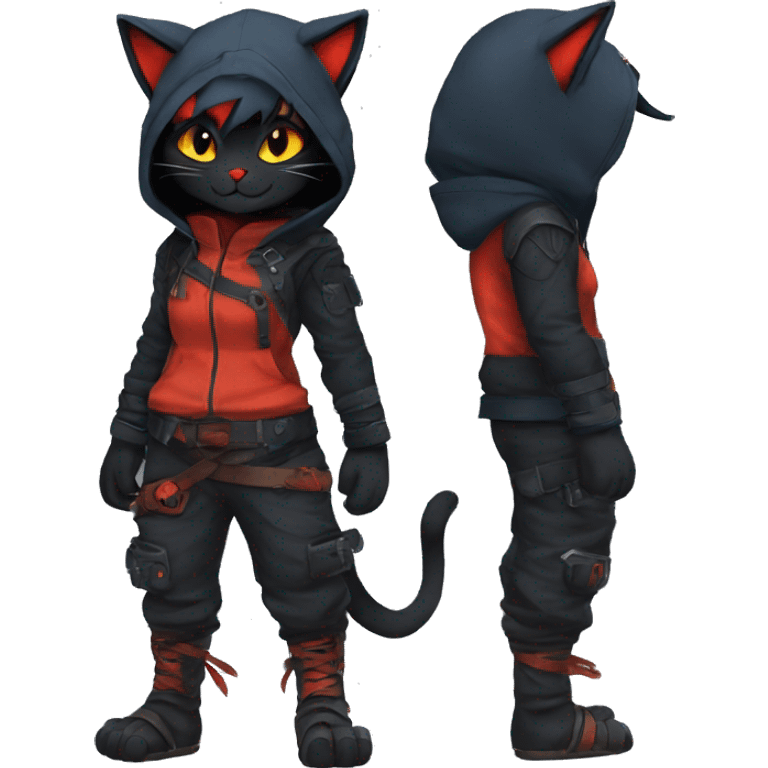 Edgy Shy Anthro Ninja cool pretty dark Litten-Pokémon-cat-fursona-animal techwear emoji