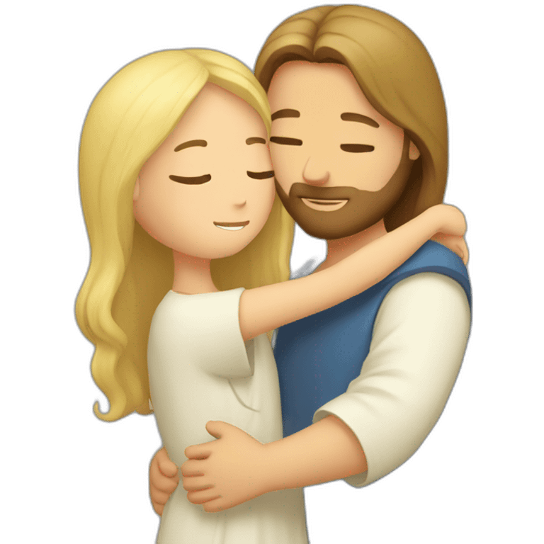 Jesus hugging a girl with blonde hair emoji