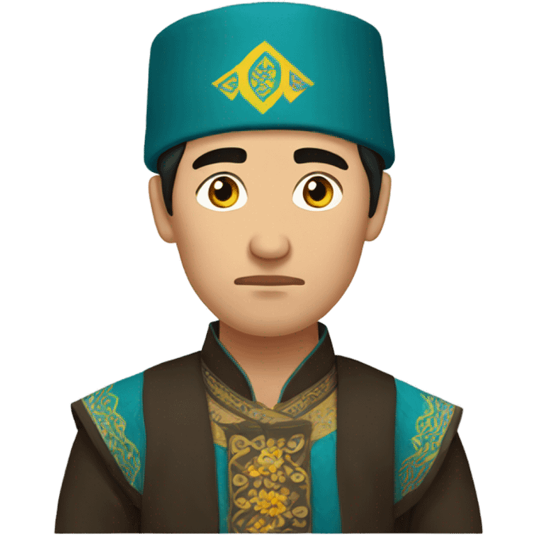 sad kazakh man in traditional clothes photorealistic serious emoji