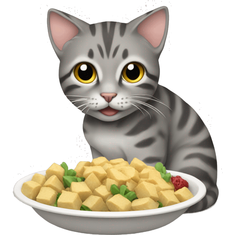 gray tabby cat eating emoji