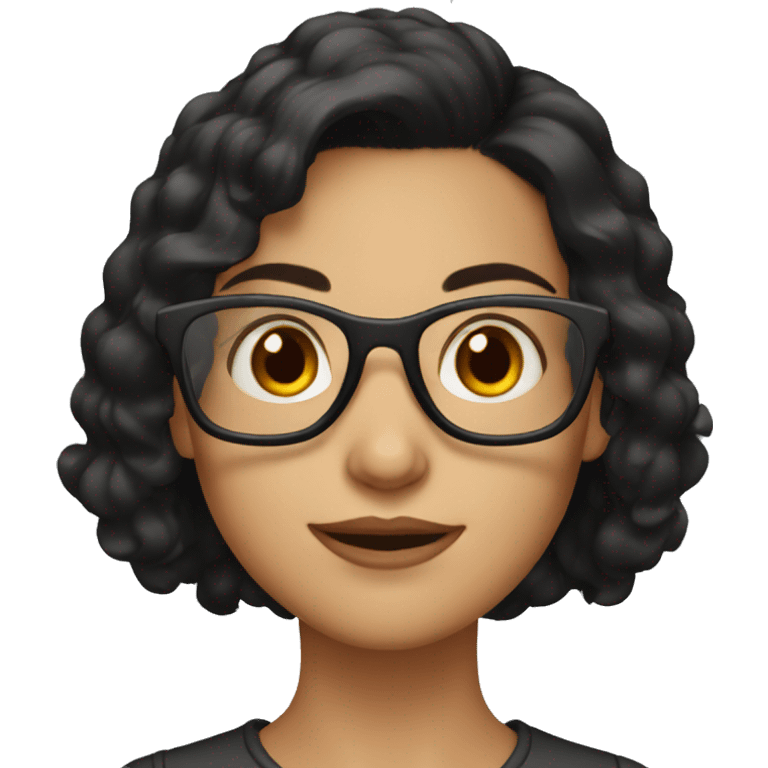 dark haired girl with dark red framed glasses and medium length hair emoji