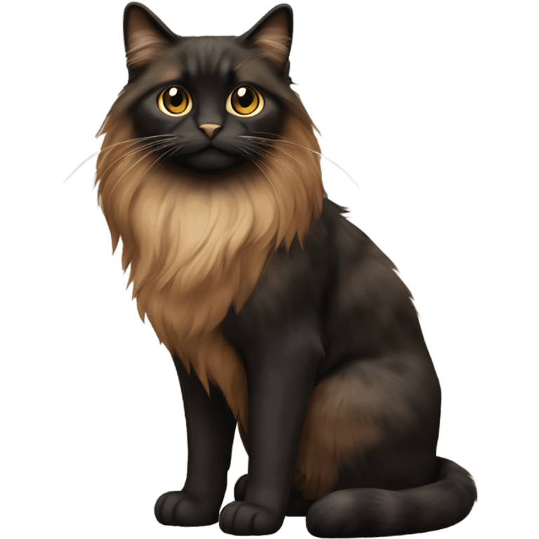 long haired mixed brown, light brown, black fur cat whole body emoji