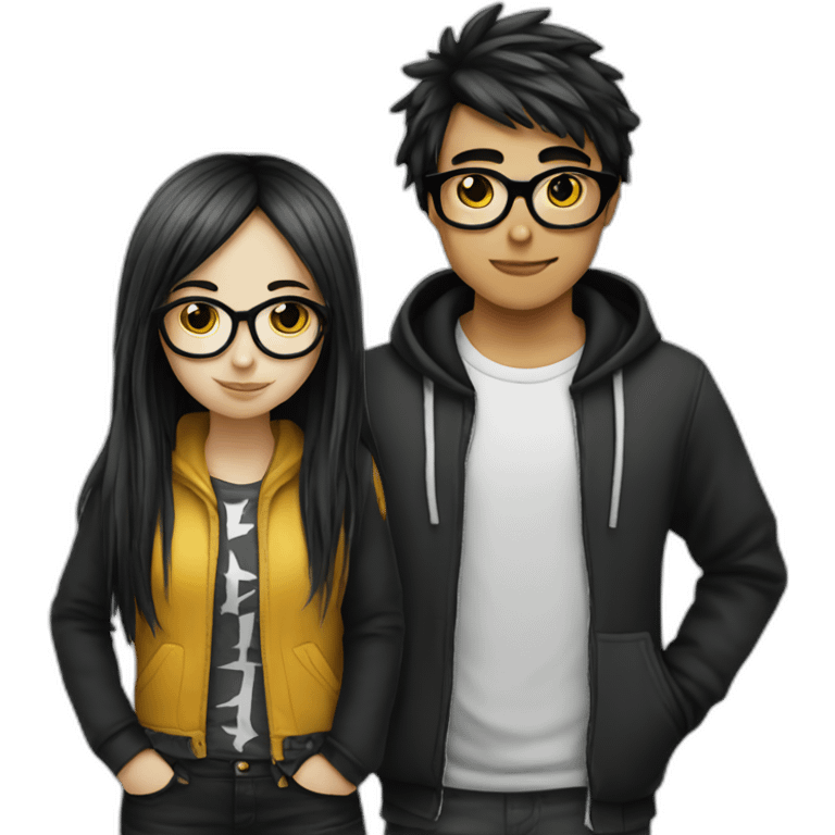 emo girl and nerd boy emoji