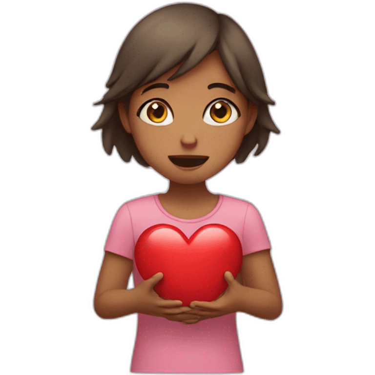 girl holding heart and crying emoji