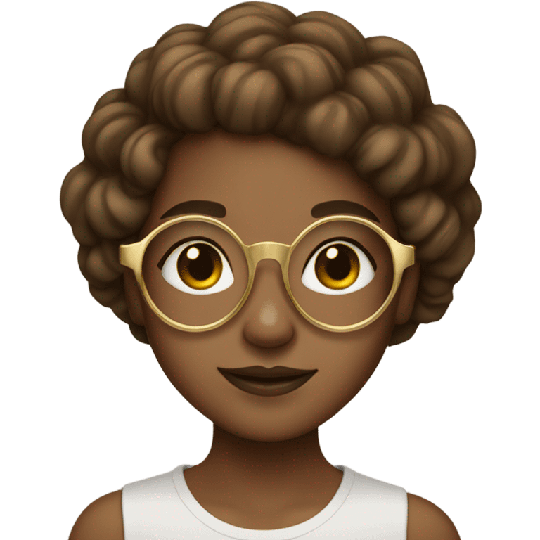 tan girl with gold circle glasses and wavy brown hair  emoji