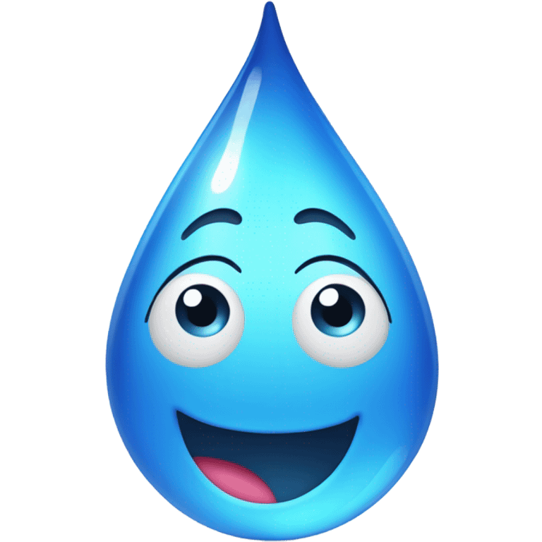 Generate a cheerful blue water droplet emoji with a happy face and sparkling freshness. emoji