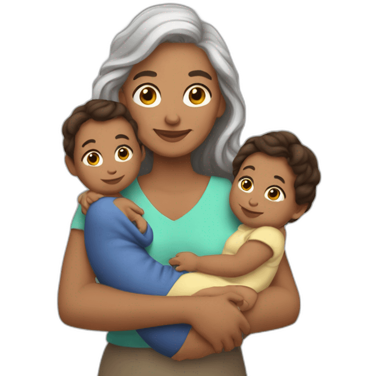 Grandma, Latina, long brown hair, brown skin, with babies emoji