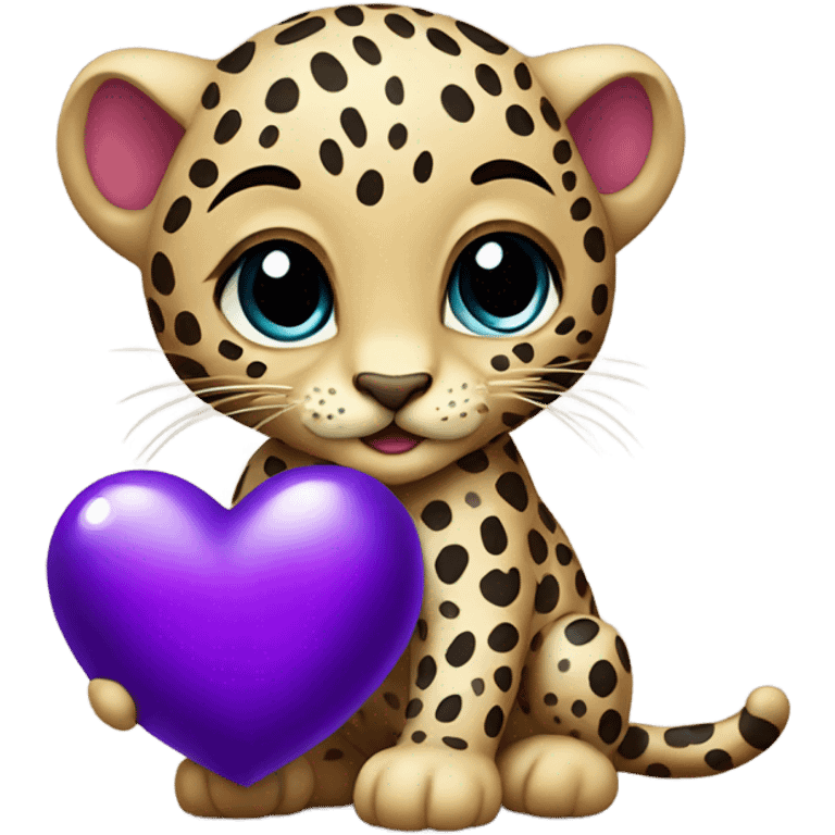 Baby leopard holding a purple heart  emoji