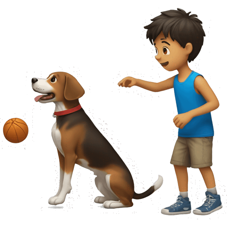 a little boy throwing ball to the dog emoji