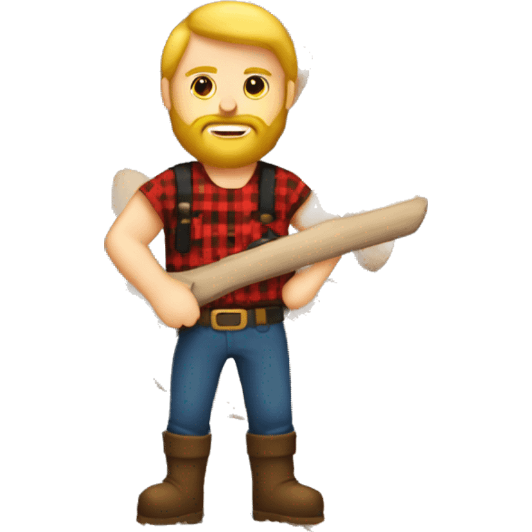 white man lumberjack with beard blond hair chopping firewood emoji