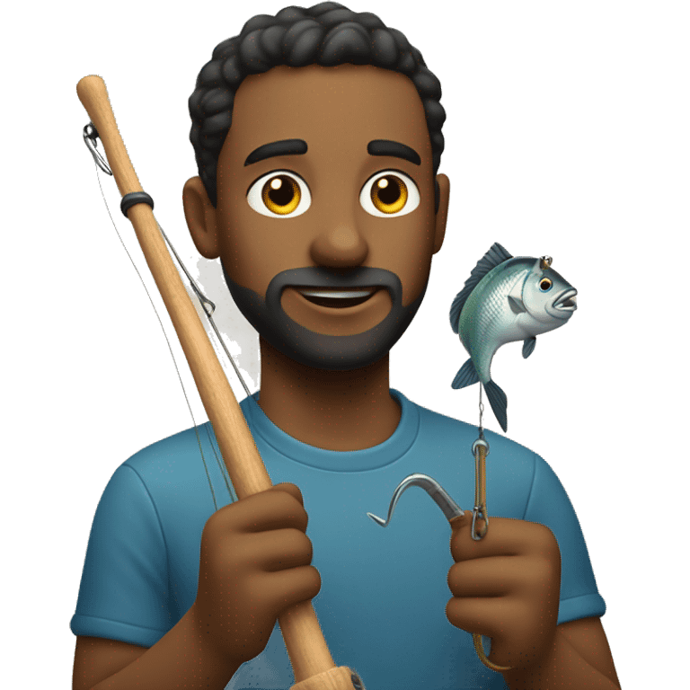 emoji holding fishing hook in his hands, no fish itself emoji