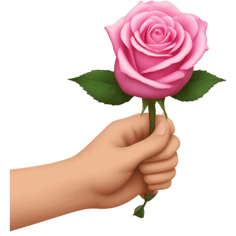 An image of a hand holding a pink rose, with a thorn piercing the skin, showing , symbolizing the pain of beauty or love emoji