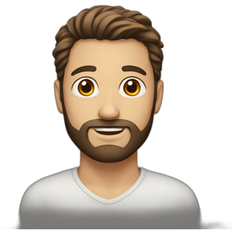 full guy with brown eyes with brown hairs and beard emoji