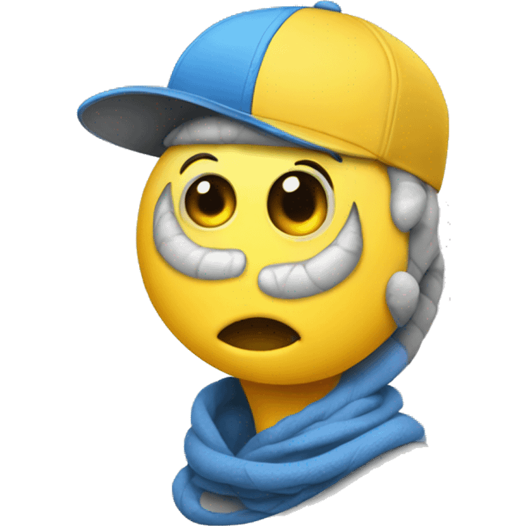 a yellow worm with blue eyes, gray cap drawn in the style of a sketchbook emoji