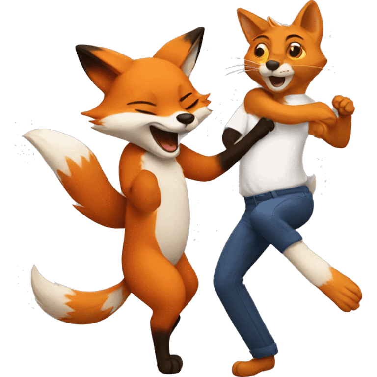 fox dancing with a cat emoji