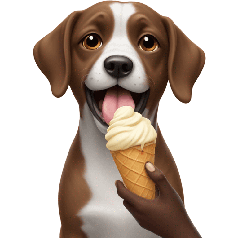 Dog eating ice cream and holding a dog emoji