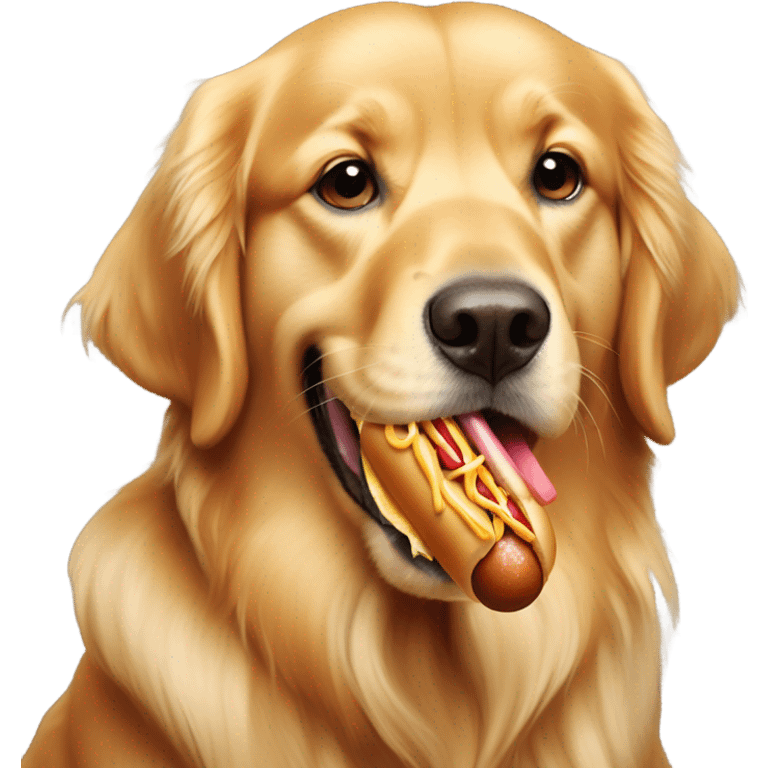 Golden Retriever eating hot dog 
 emoji