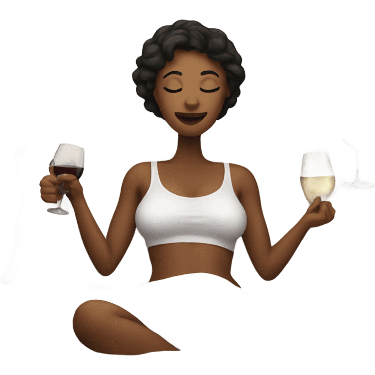 woman in bed drinking wine  emoji