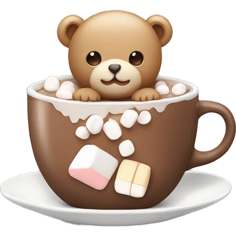 Baby Teddy bear in a Cup of hot chocolate with marshmallows on its head  emoji