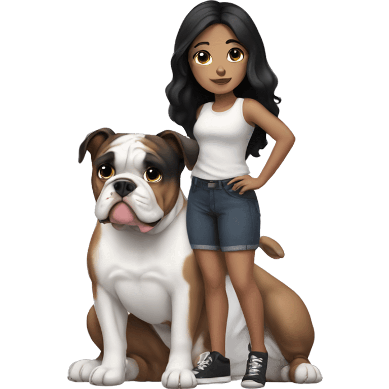 Girl with black hair and English bulldog emoji