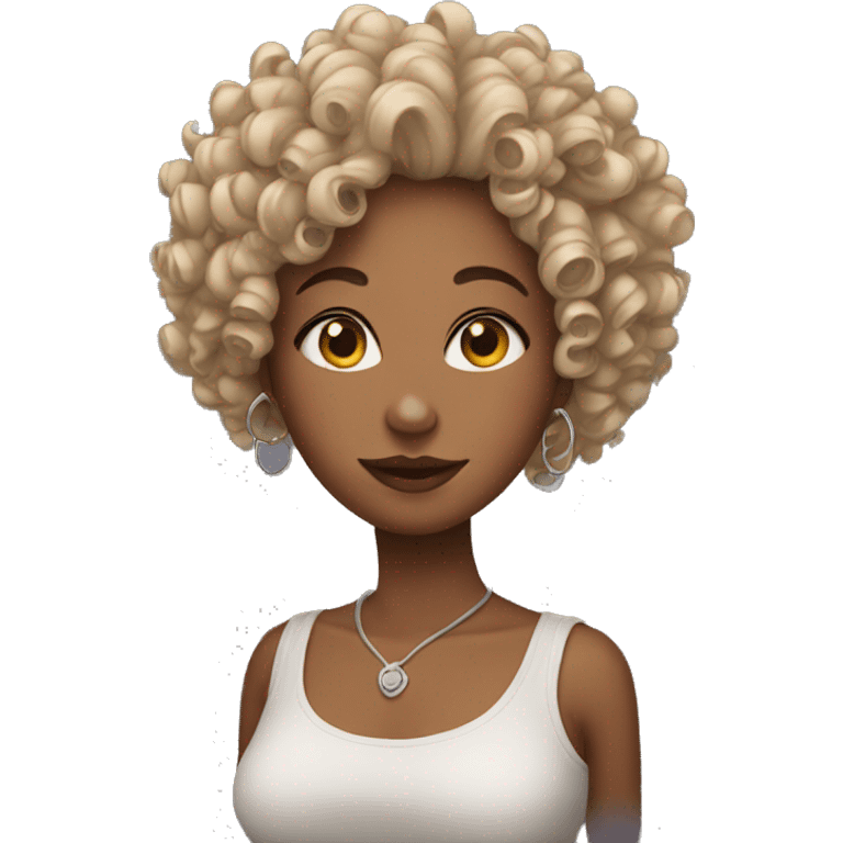 woman with curly hair and wearing piercings emoji