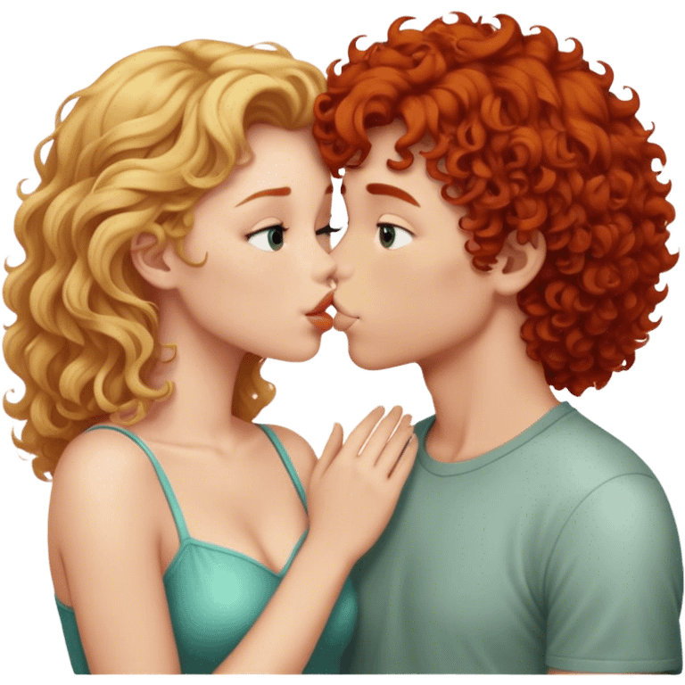 Blonde girl kissing redhead curly hair boy  emoji