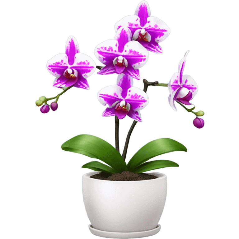 white and magenta orchid in small pot  emoji