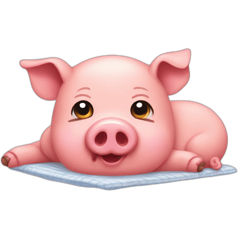 pig crying while lying on the bed emoji