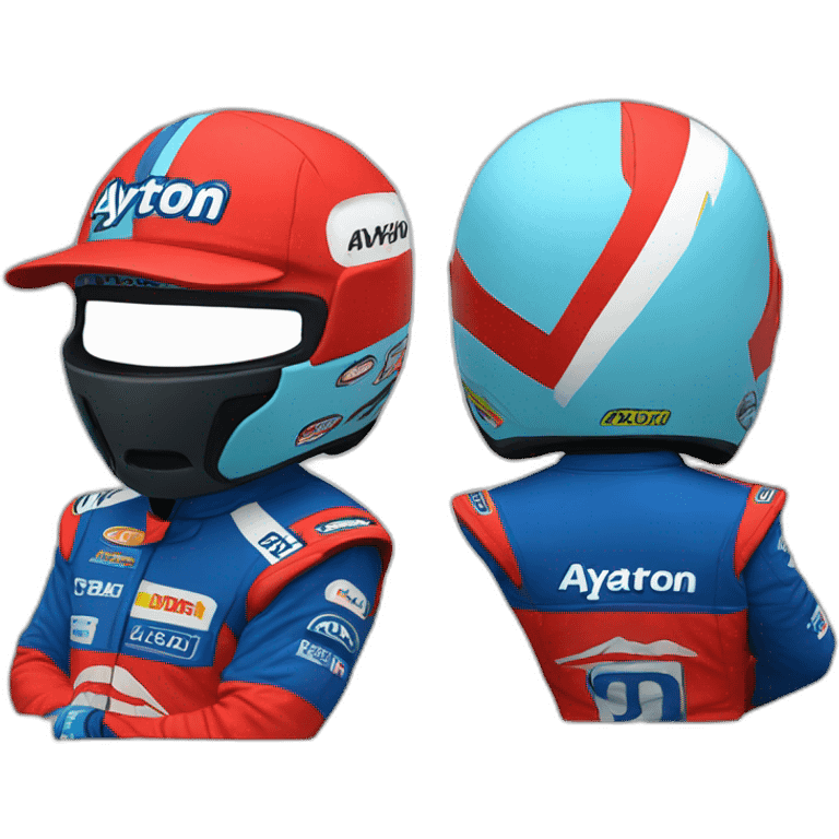 Aytron senna. Blue hat, red racing suit emoji