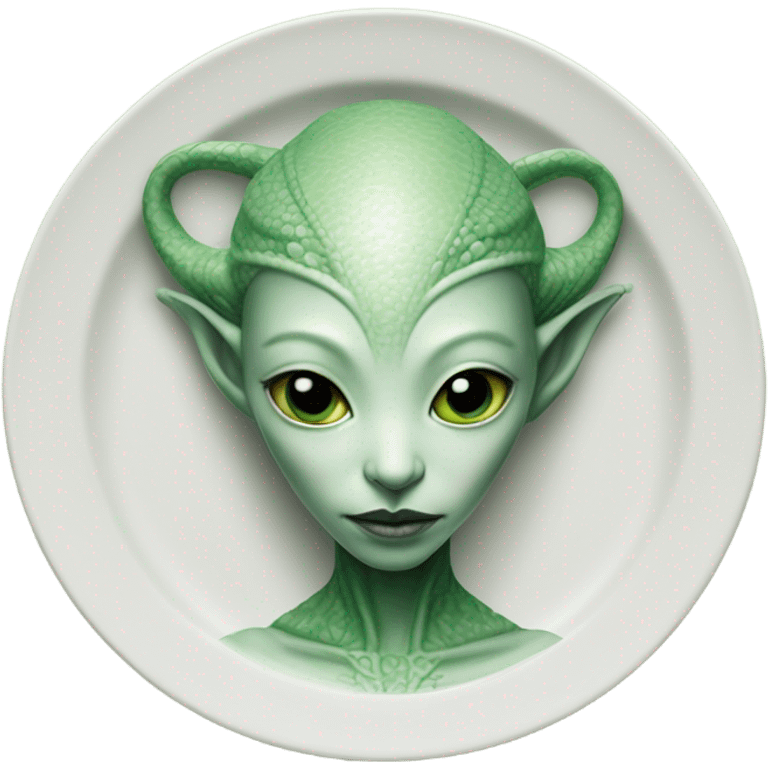 Photo realistic, alien female green,  on white china dragon infinite story emoji