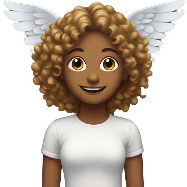 Girl smiling with wings and curly hair emoji