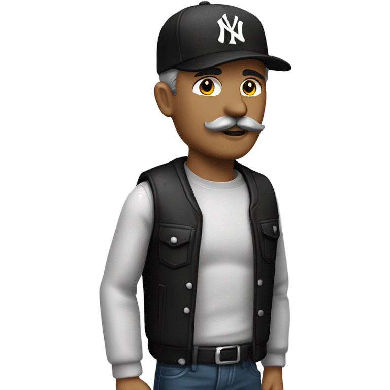 Homme, 40 ans, cheveux courts noir, moustache, casquette noir yankees noir emoji