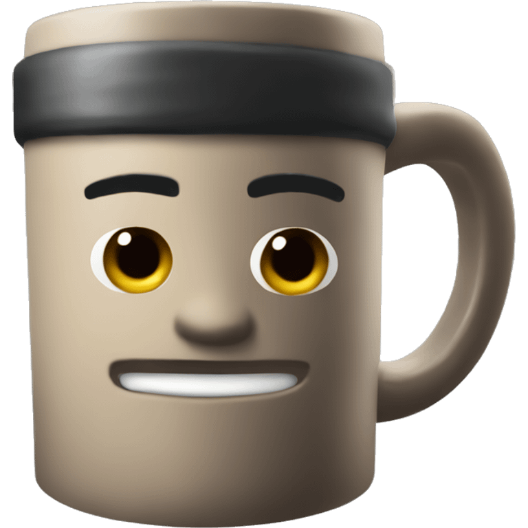 A mug with a Roblox man face on jt emoji