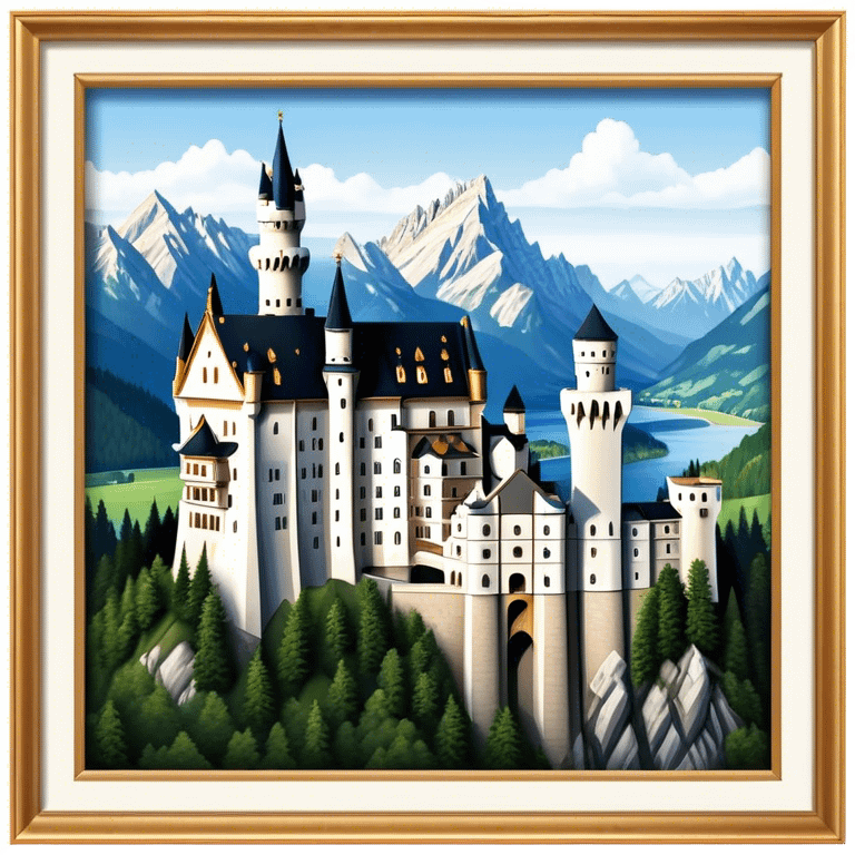 Cinematic Realistic Neuschwanstein Castle Landmark Emoji, depicted as the fairy‚Äêtale castle set against a mountainous backdrop rendered with dramatic lighting and intricate textures. emoji